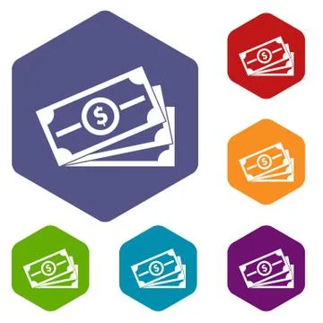 Stack of dollar bills icons set Stock Illustration