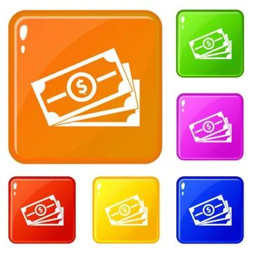 Stack of dollar bills icons set vector color Illustrazione stock