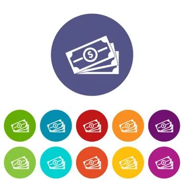 Stack of dollar bills set icons Stock Illustration