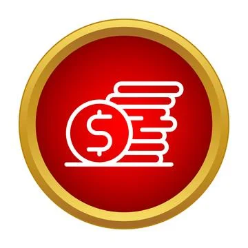 Stack of dollar coins in red button icon Stock Illustration
