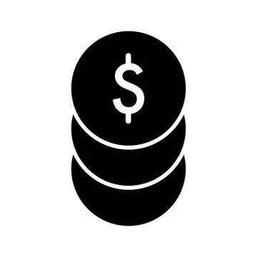 Stack of dollar coins vector icon. Black and white cash illustration. Solid 库存插图