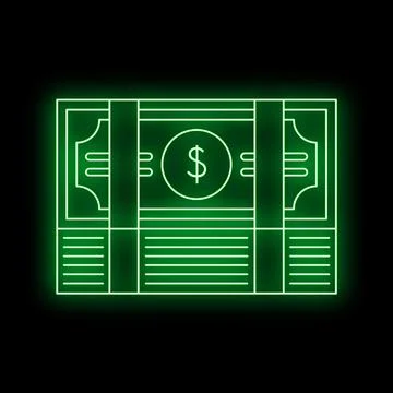 Stack of dollar money bills neon light Stock Illustration
