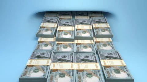 Stack of dollars income – 3d render looped. Stock Footage 328001799