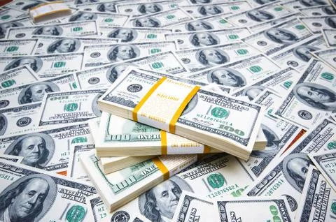 Stack of dollars on money background 스톡 사진