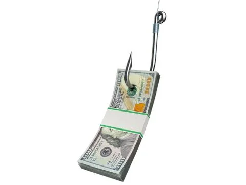 Stack of dollars money on the fishing hook isolated on white Stock Illustration