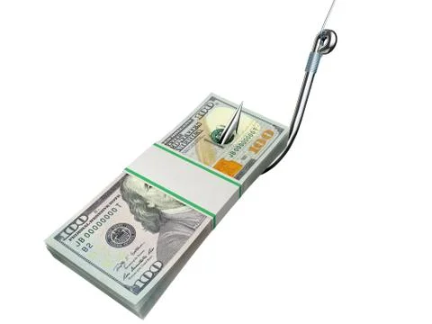 Stack of dollars money on the fishing hook isolated on white Stock Illustration