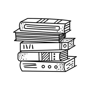 A stack of doodle-style books. Reading books, library, bookstore. Illustrazione stock