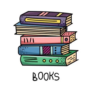 A stack of doodle-style books. Reading books, library, bookstore. Illustrazione stock