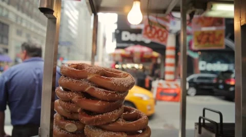 Stack of doughnuts in roadside stall Stock Footage 61133189