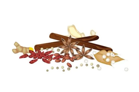 A Stack of Dried Spices on White Background Stock Illustration