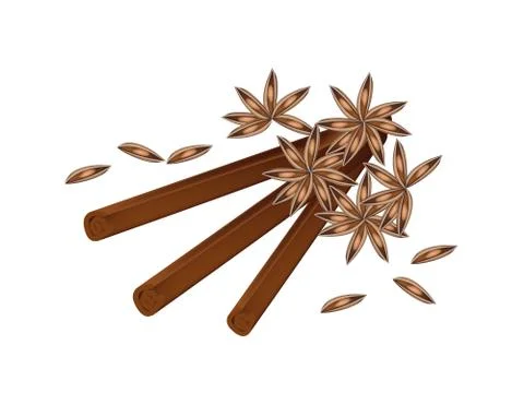 Stack of Dried Star Anise and Cinnamon Sticks Stock Illustration