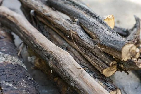 Stack of dry firewood logs close up Stock Photos