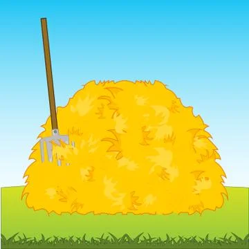 Stack dry network and pitchfork on glade Stock Illustration