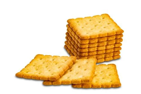 Stack of dry sweet crunchy delicious square shape crackers isolated on whi... Stock Photos