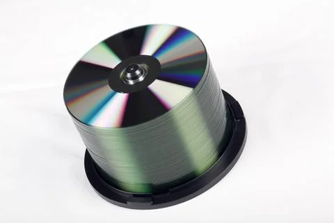 Stack Of DVDs Against A White Background In A Studio Environment Foto stock
