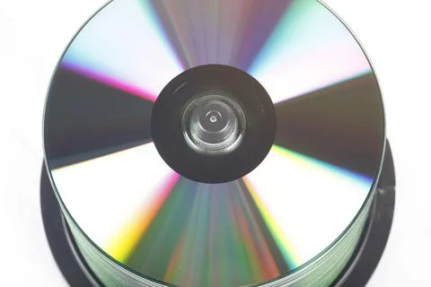 Stack Of DVDs Against A White Background In A Studio Environment Stock Photos