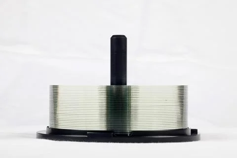 Stack Of DVDs Against A White Background In A Studio Environment Foto stock