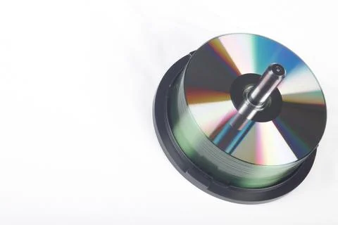 Stack Of DVDs Against A White Background In A Studio Environment Foto stock