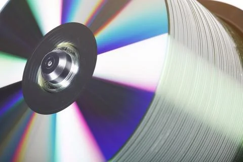 Stack Of DVDs Against A White Background In A Studio Environment Foto stock