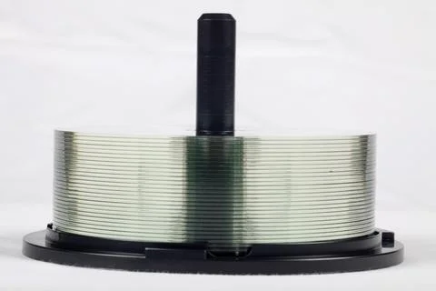 Stack Of DVDs Against A White Background In A Studio Environment Foto stock