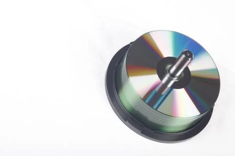 Stack Of DVDs Against A White Background In A Studio Environment Foto stock