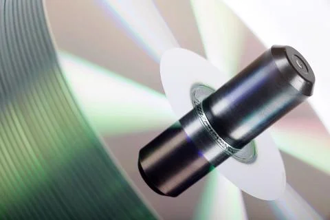Stack Of DVDs Against A White Background In A Studio Environment Foto stock