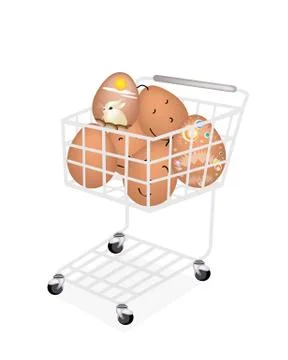Stack of Easter Egg in Shopping Cart イラスト素材