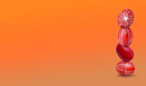 Stack of Easter eggs on orange gradient background, space for text Stock Photos