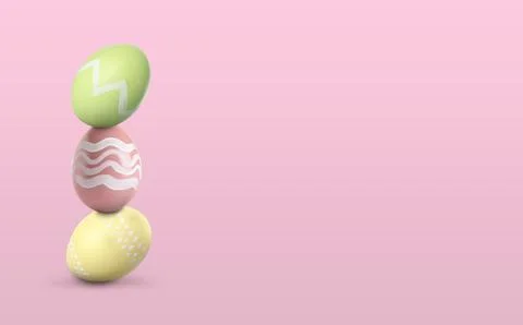 Stack of Easter eggs on pink background, space for text Stock Photos