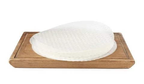 Stack of edible rice paper sheets isolated on white Stock Photos