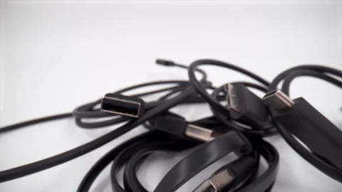 Stack of electronic sockets close up isolated 4K Stock Footage 258264996