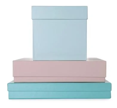 Stack of elegant gift boxes on white background Stock Photos