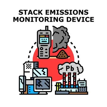 Stack emissions monitoring device identifying industrial environmental poll.. Stock Illustration