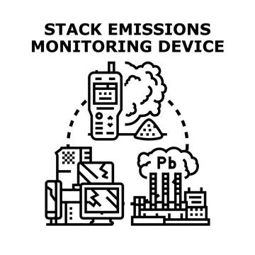 Stack emissions monitoring device identifying industrial pollution, lead cont Ilustración de archivo