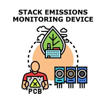 Stack emissions monitoring device preventing environmental pollution concept Stock Illustration