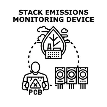 Stack emissions monitoring device preventing environmental pollution concept Stock Illustration