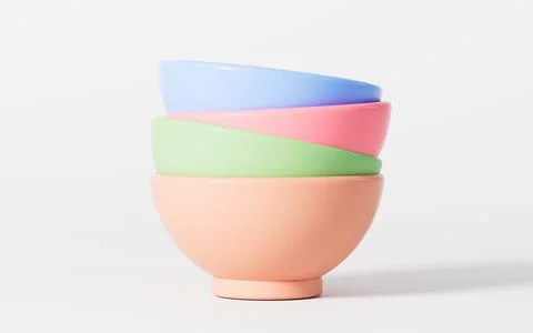 A stack of empty bowls in the white background, 3d rendering. Stock Illustration