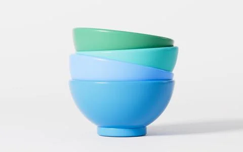A stack of empty bowls in the white background, 3d rendering. 스톡 일러스트