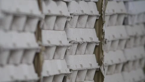 Stack of Empty Cardboard Egg Cartons in Warehouse Stock Footage 346989271