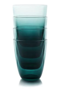 Stack of empty colorful glasses on white background 스톡 사진