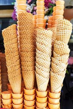Stack of empty ice cream waffle cups Fotos de archivo
