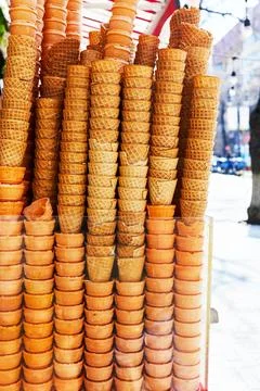 Stack of empty ice cream waffle cups Fotos de archivo