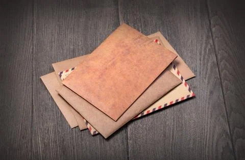 Stack of envelopes on  table Foto stock