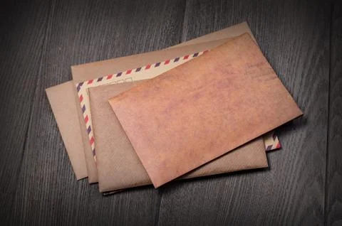 Stack of envelopes on table Foto stock