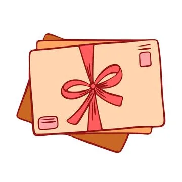 Stack of envelopes tied with a pink ribbon. Flat style letter illustration. Stock Illustration