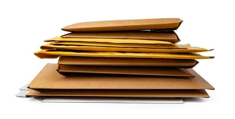 Stack of envelopes on white background Foto stock