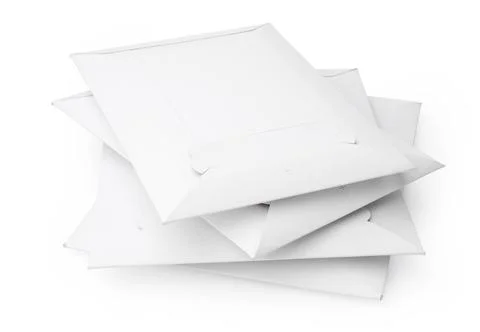 Stack of envelopes on white background Foto stock
