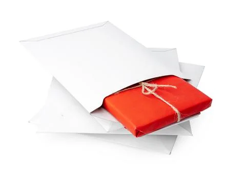 Stack of envelopes on white background Foto stock