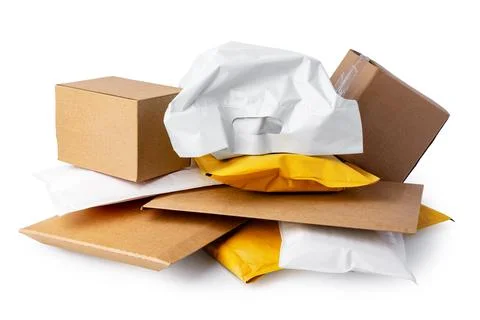 Stack of envelopes on white background Foto stock