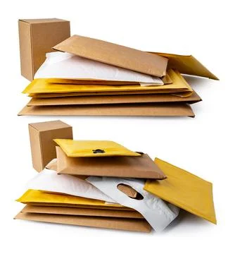 Stack of envelopes on white background Foto stock